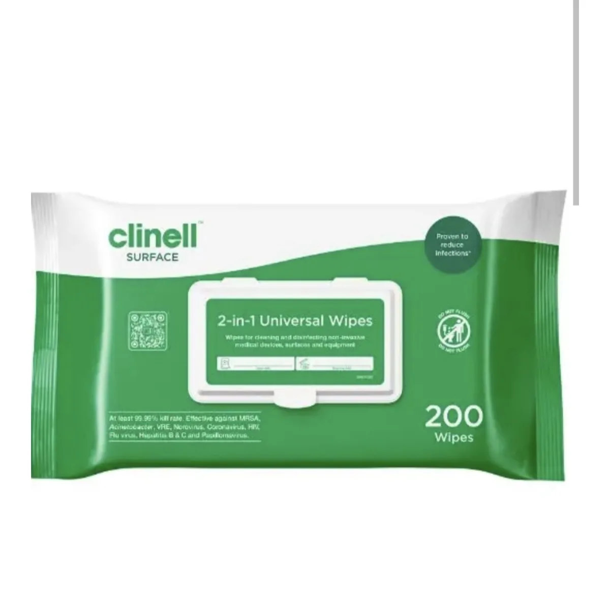 Clinell 2-in-1 Universal Wipes 200 medical supply product image for UK healthcare use